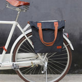 Canvas and Leather Bike Bag Pannier Tourbon Blue